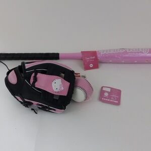 Hello Kitty Tee-Ball Set, Bat, Glove, Ball NWT Vintage 2013 Only Displayed
